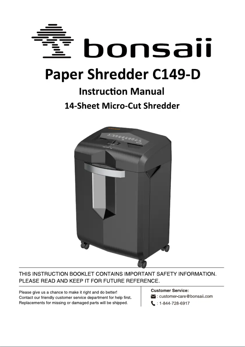 Image de la première page du manuel de l'appareil DocShred C149-C