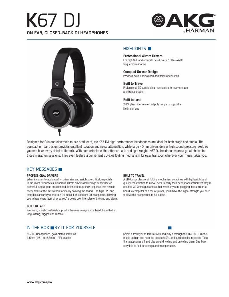 Página 1 del manual Manual de usuario AKG K67 DJ