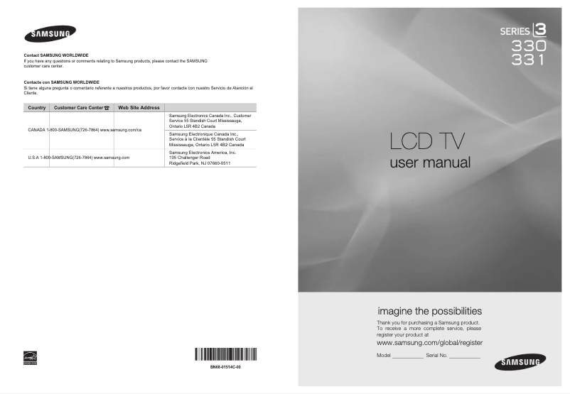 Page n°1 - Manuel utilisateur Samsung LN22A330