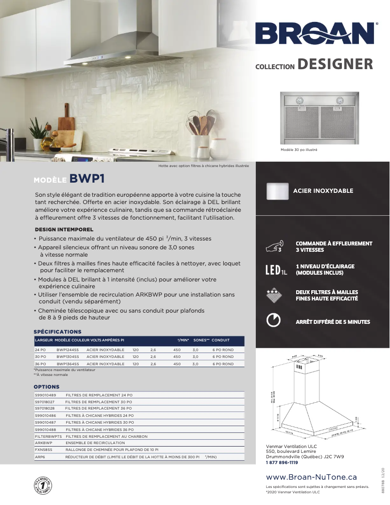 Page 1 of the manual Brochure Broan BWP1364SS
