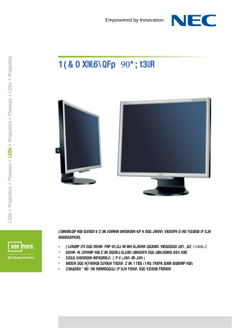 Page 1 de la notice Fiche technique NEC MultiSync 90GX² Pro