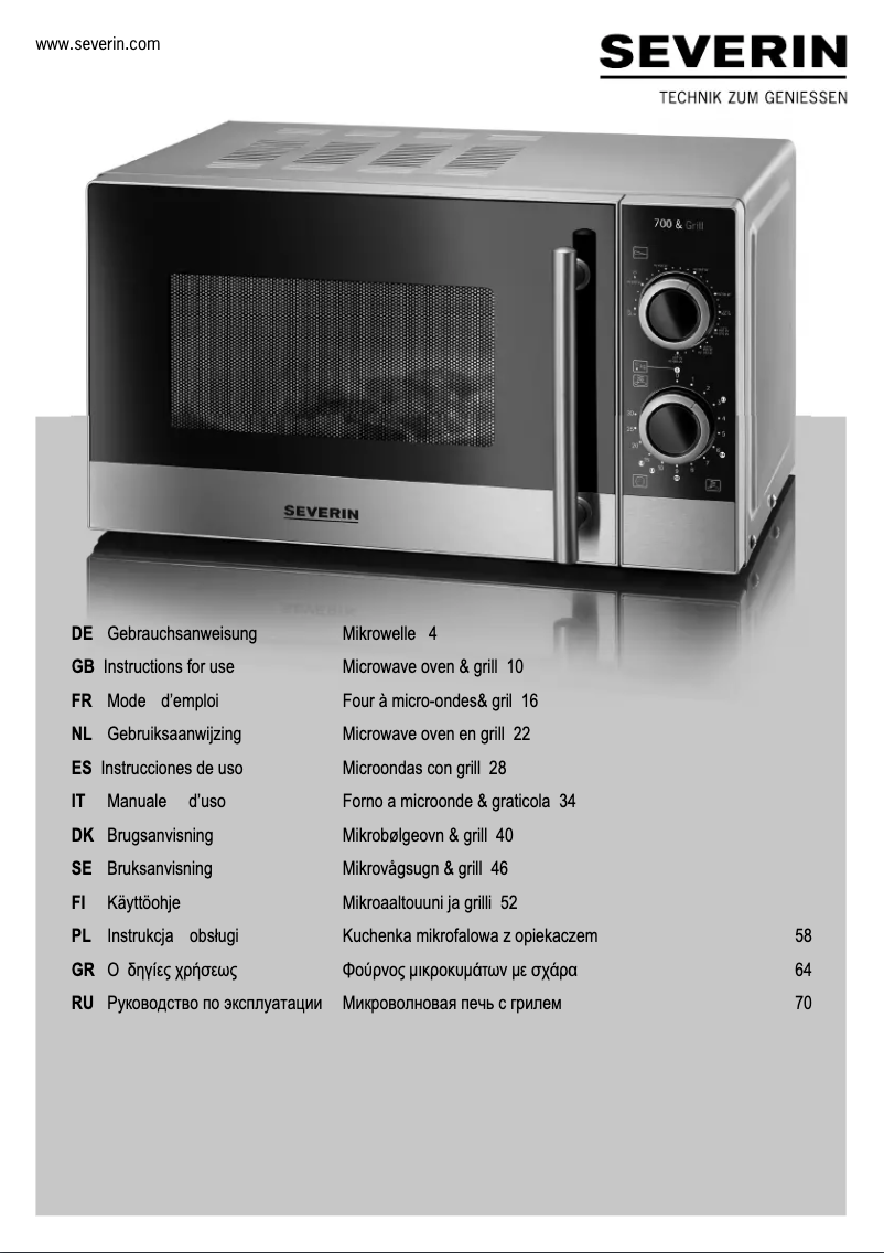 Page 1 de la notice Manuel utilisateur Severin MW 7874