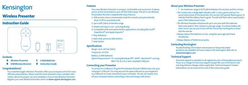 Página 1 del manual Manual de usuario Kensington K33084