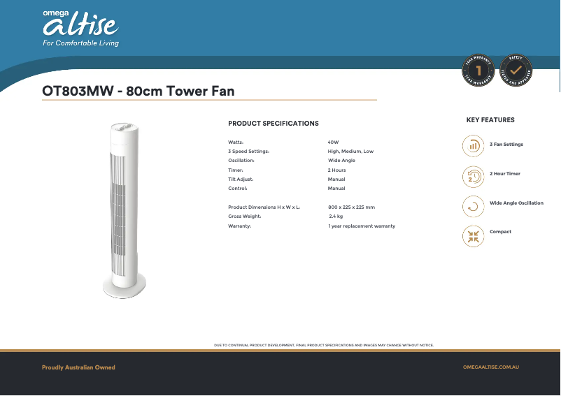 Page n°1 - Fiche technique Omega Altise OT803MW