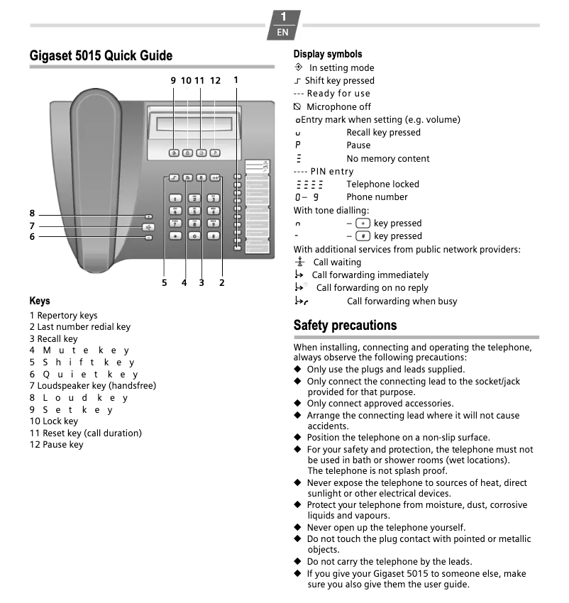 Image de la première page du manuel de l'appareil Gigaset 5015