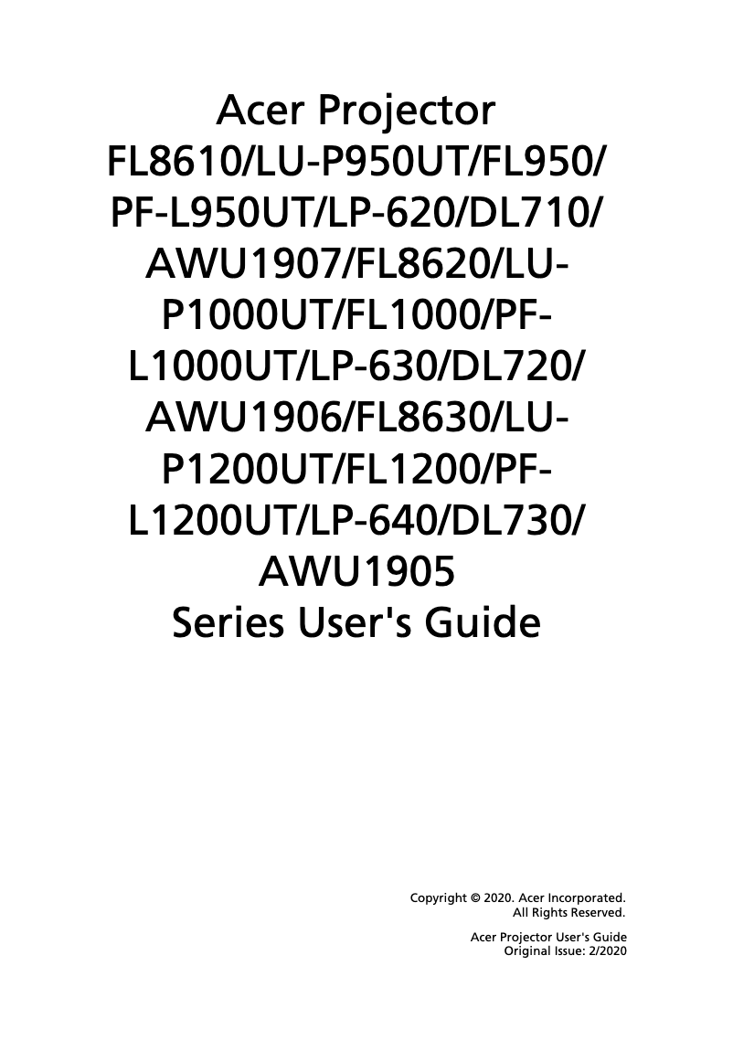 Page n°1 - Manuel utilisateur Acer PF-L1200UT