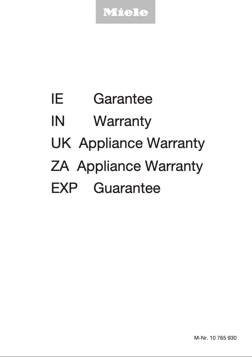 Page n°1 - Informations de garantie Miele WER 865 WPS PWash & TDos & 9kg