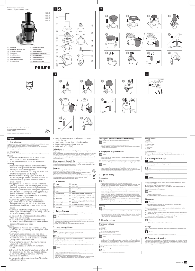 Image de la première page du manuel de l'appareil HR1873