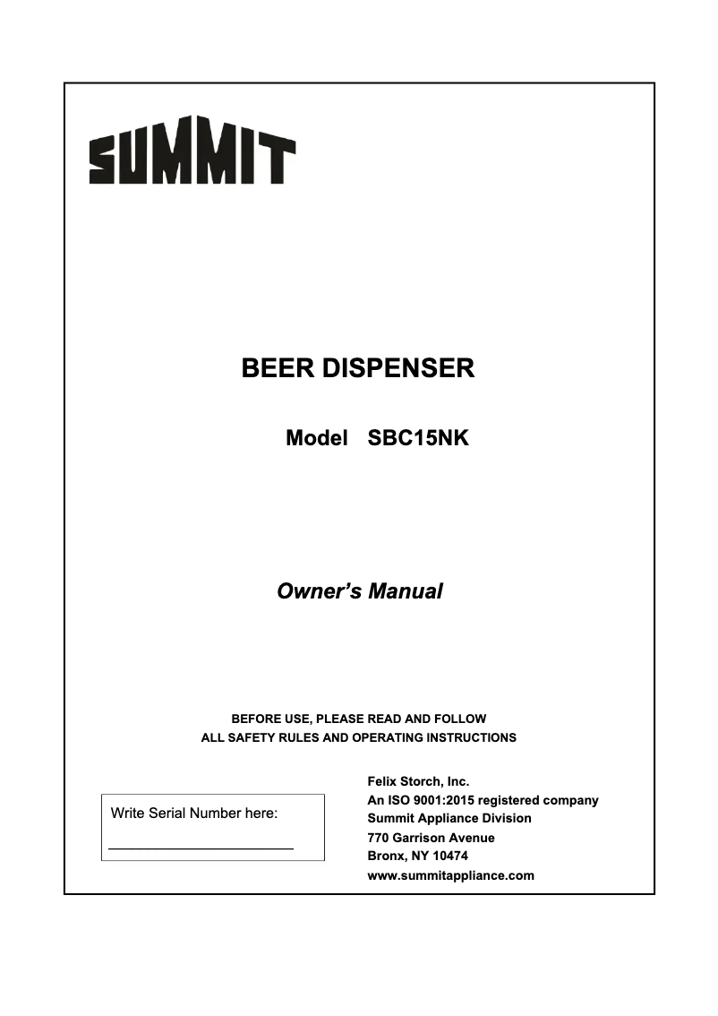 Image de la première page du manuel de l'appareil SBC15NK
