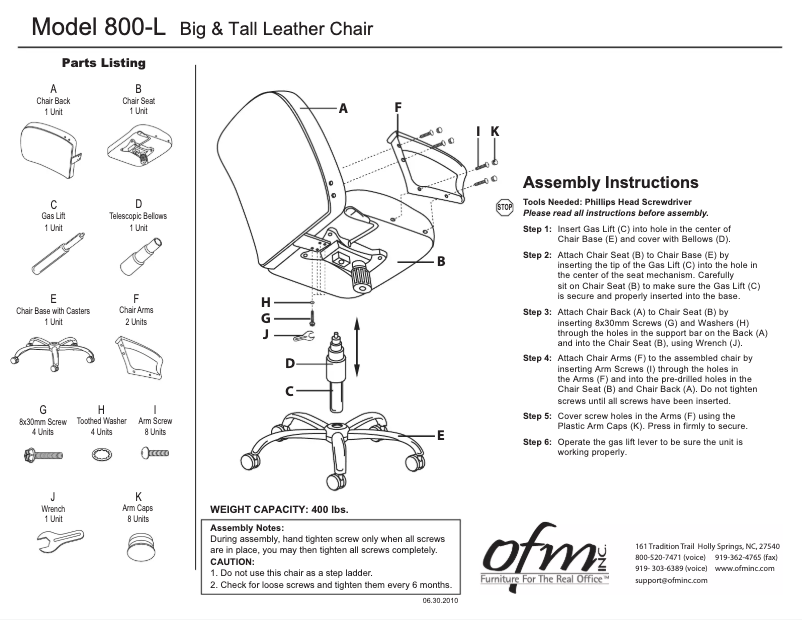 Page n°1 - Manuel utilisateur OFM Model 800-L