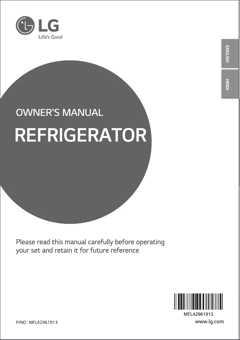 Image de la première page du manuel de l'appareil GL-B181RPHW