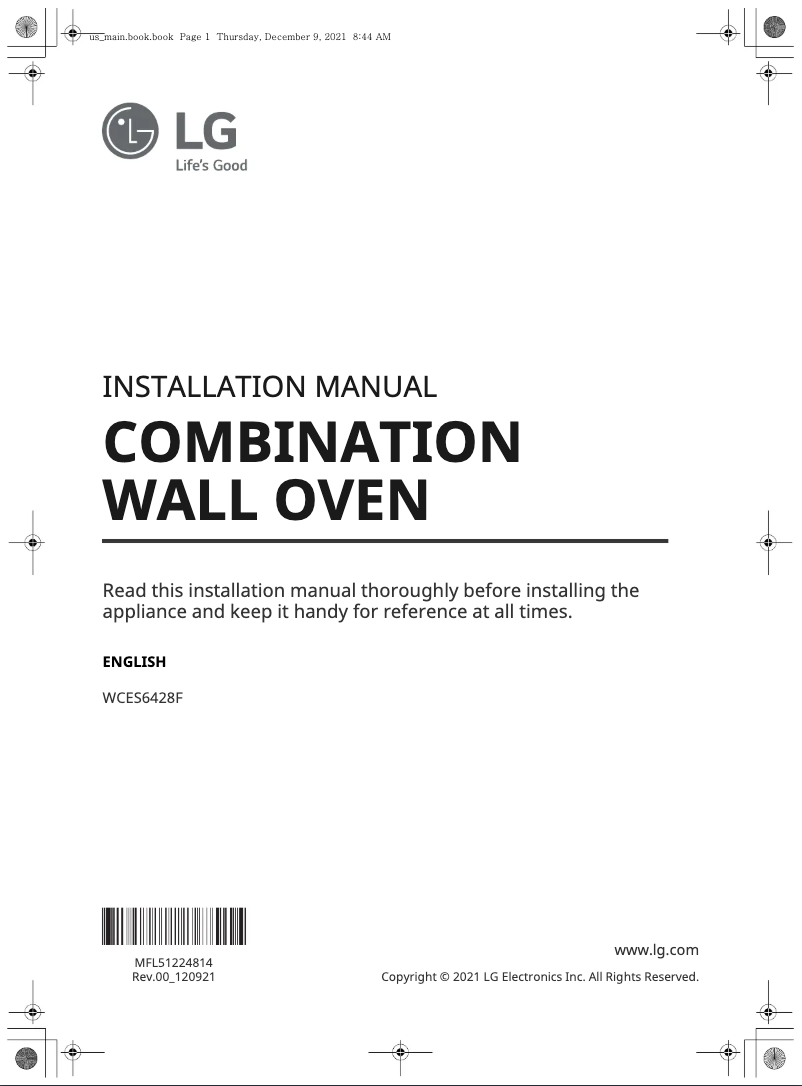 Page n°1 - Guide d'installation LG WCES6428F