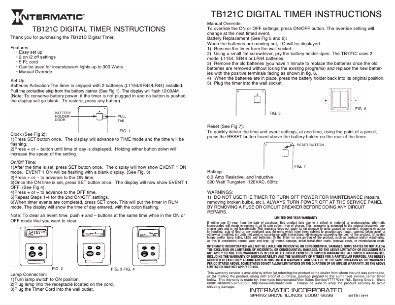 Página 1 del manual Manual de usuario Intermatic TB121C