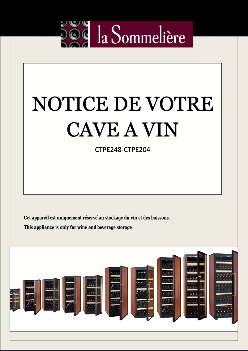 Page n°1 - Manuel utilisateur La Sommelière CTPE248