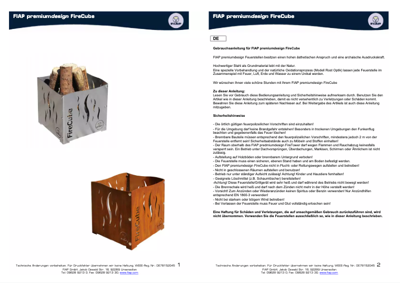 Page 1 de la notice Manuel utilisateur Fiap FireCube