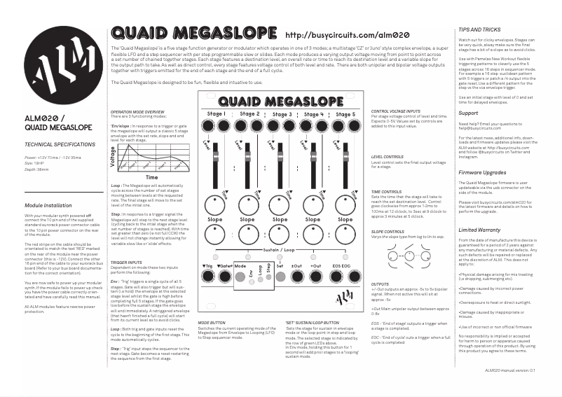 Image de la première page du manuel de l'appareil Quaid Megaslope ALM-020