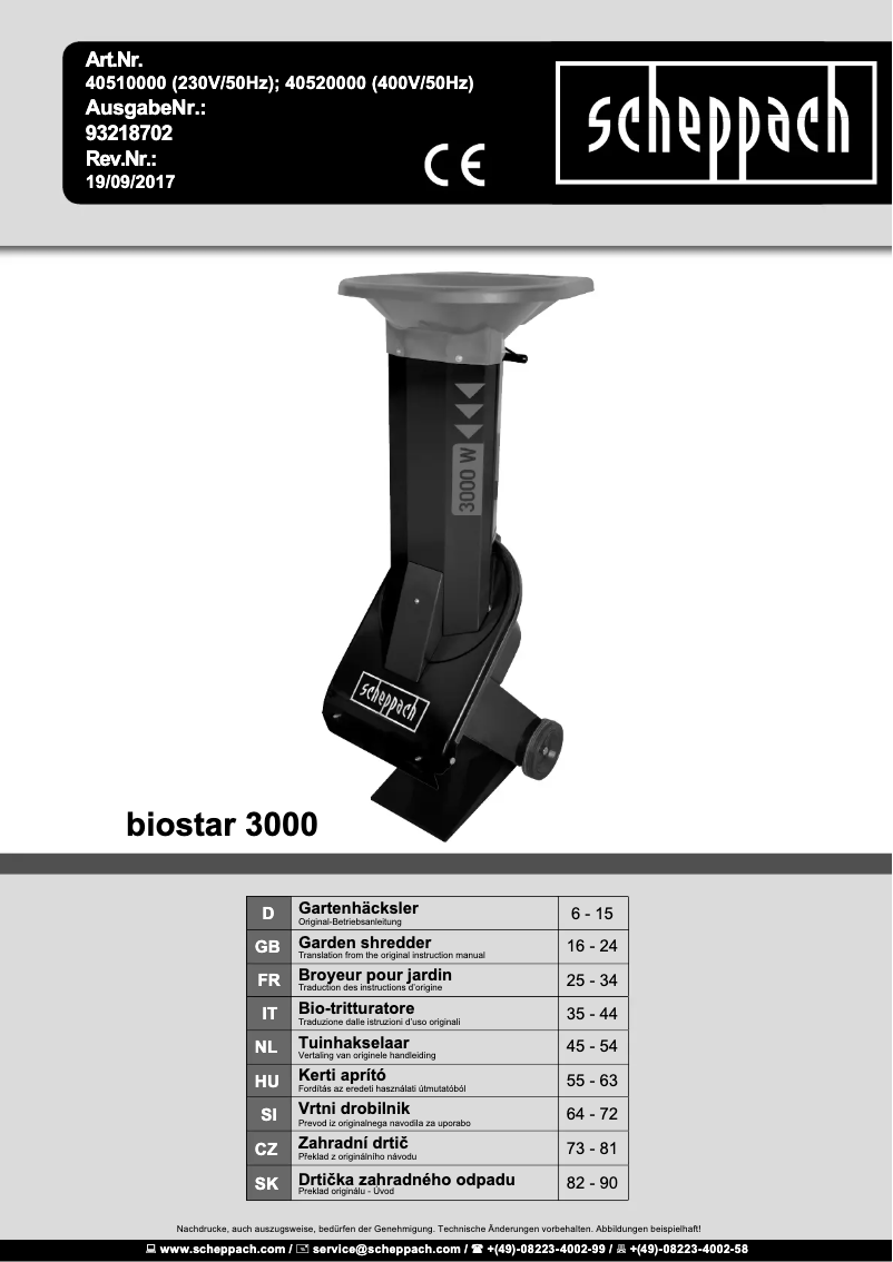 Page n°1 - Manuel utilisateur Scheppach 40510000