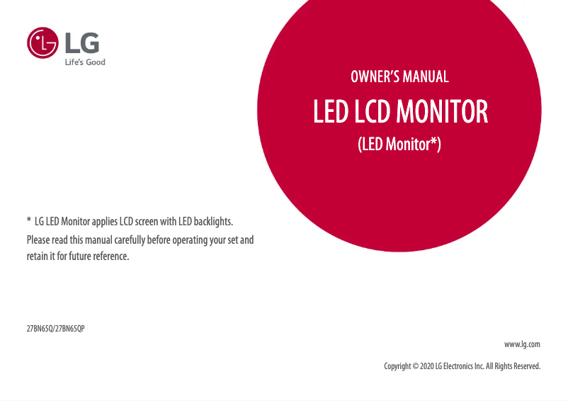 Page n°1 - Manuel utilisateur LG 27BN65QP