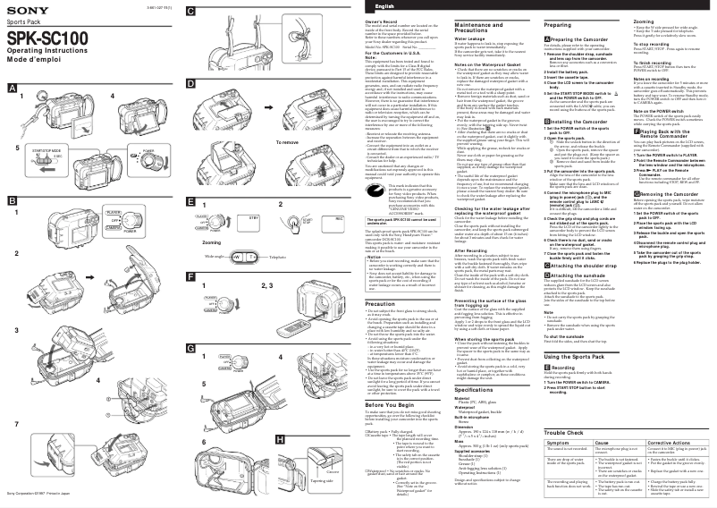 Page n°1 - Manuel utilisateur Sony SPK-SC100