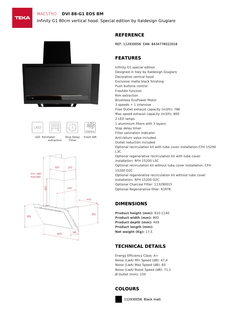 Page n°1 - Fiche technique Teka DVI 88-G1 EOS BM
