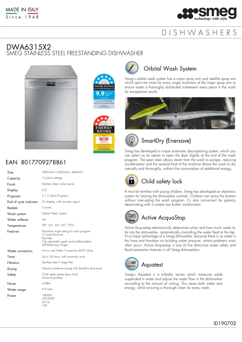 Page n°1 - Fiche technique Smeg DWA6315X2