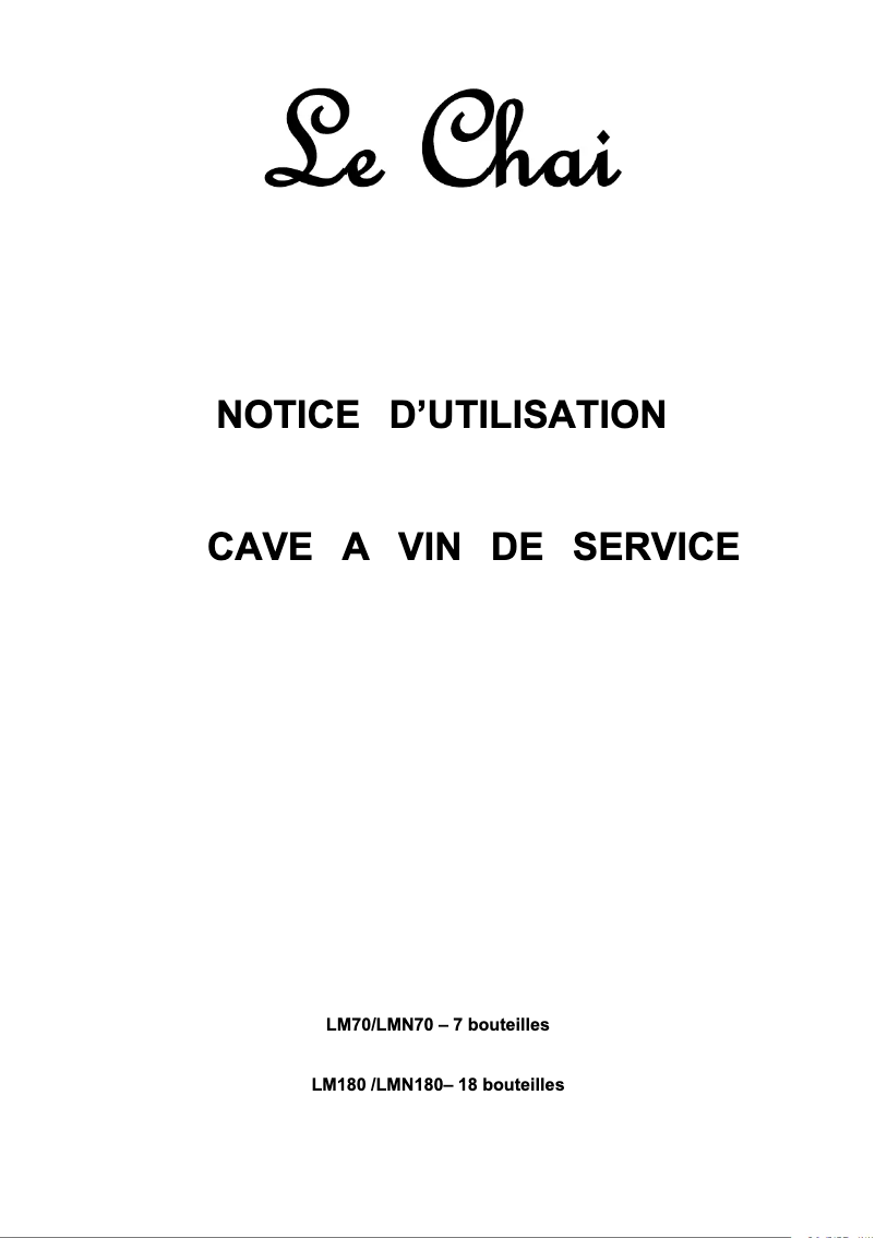 Page n°1 - Manuel utilisateur Le Chai LMN 70