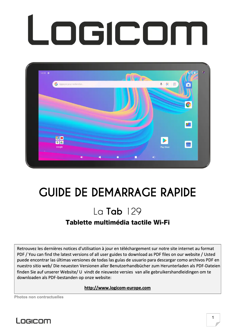 Page n°1 - Manuel utilisateur Logicom La Tab 129