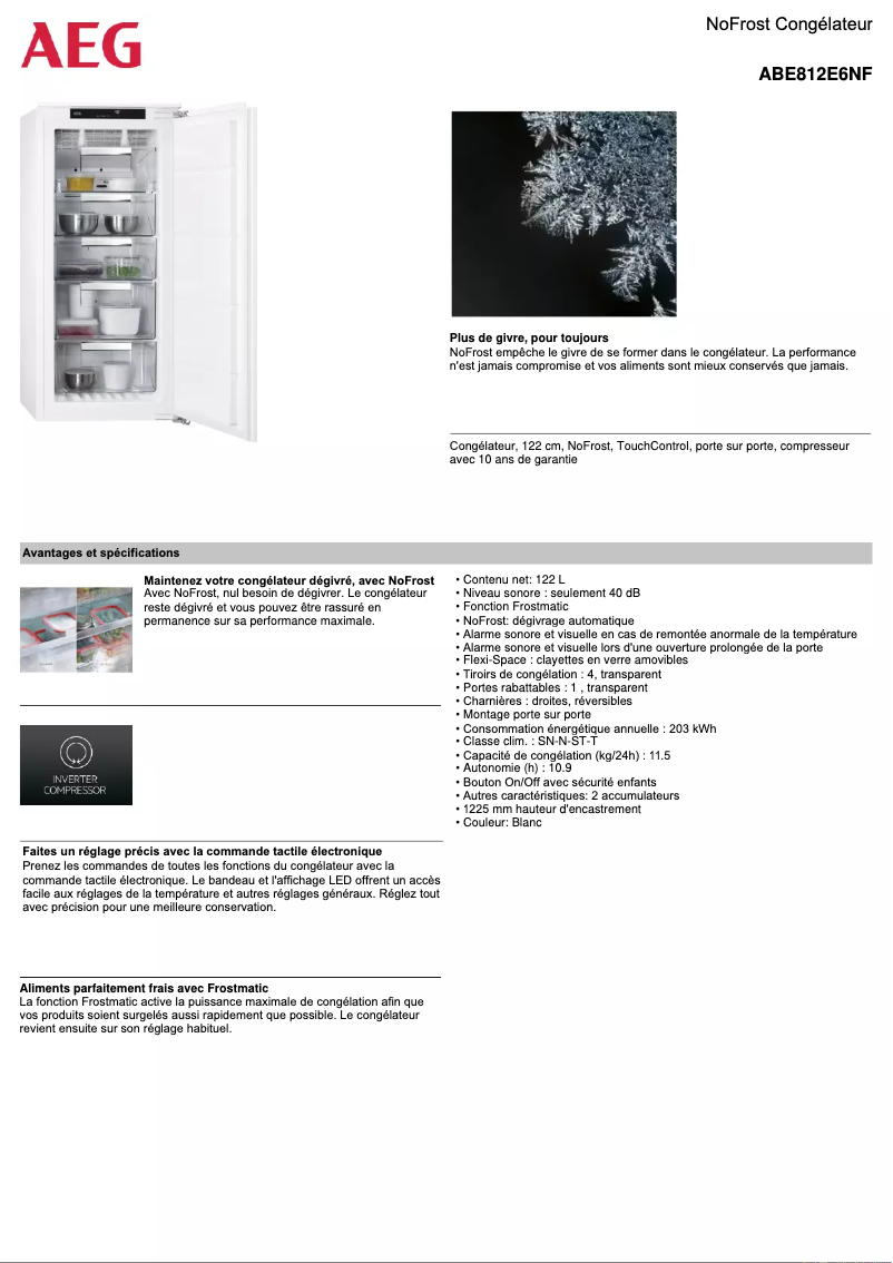 Page 1 de la notice Fiche technique AEG ABE812E6NF