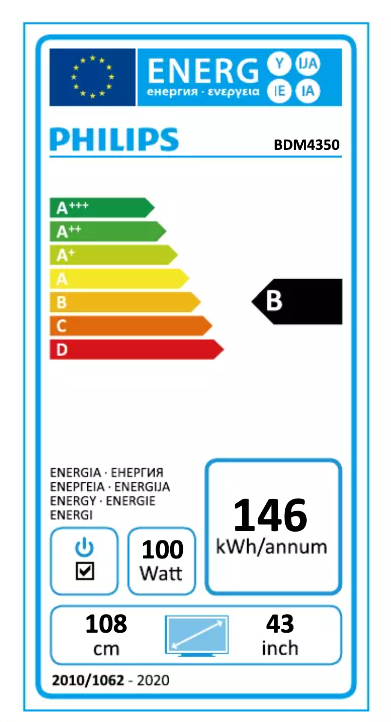 Page 1 of the manual Energy Label Philips BDM4350UC