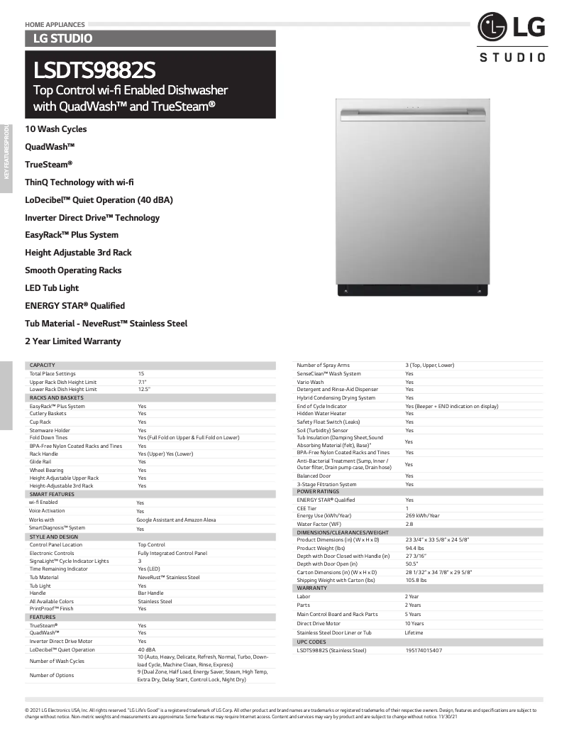 Page n°1 - Fiche technique LG LSDTS9882S
