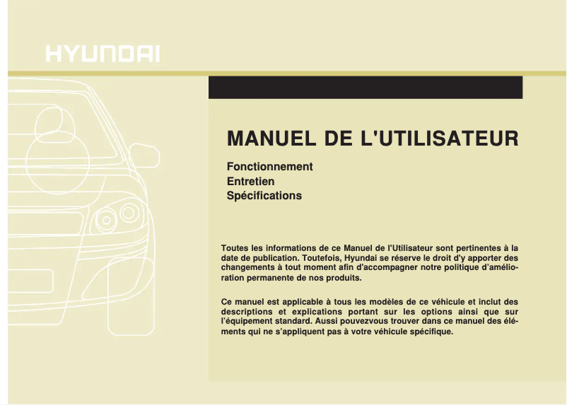 Page 1 de la notice Manuel utilisateur Hyundai i10 (2014)