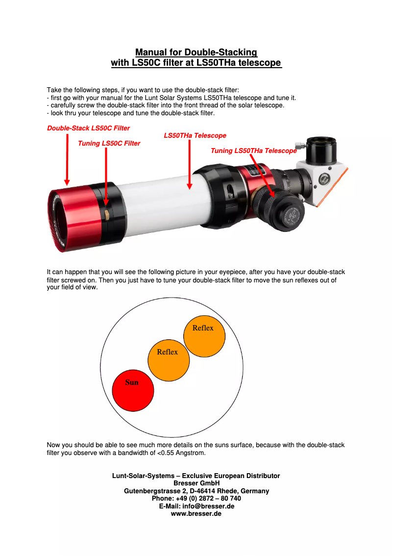 Page 1 de la notice Manuel utilisateur Lunt Solar Systems LS50C
