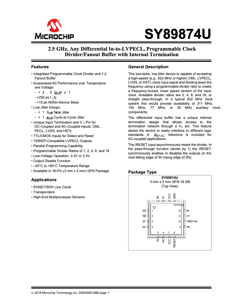 Image de la première page du manuel de l'appareil SY89874U