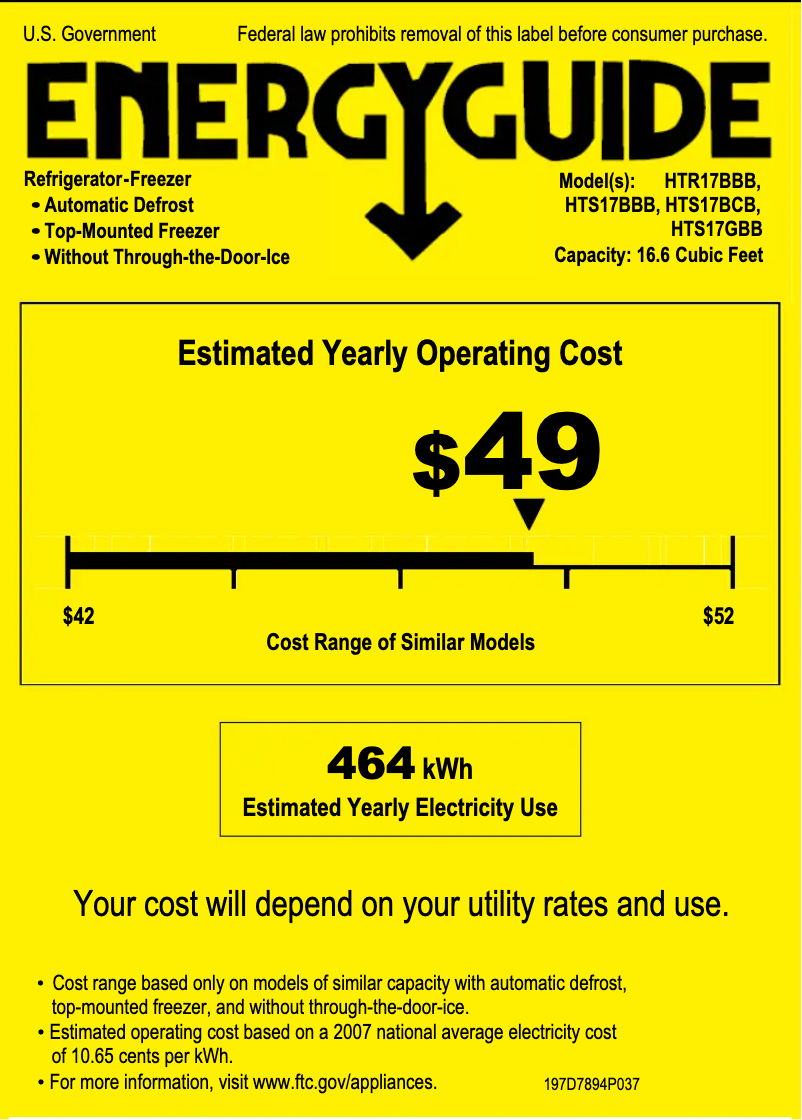 Page 1 de la notice Label énergétique Hotpoint HTS17BBBRCC