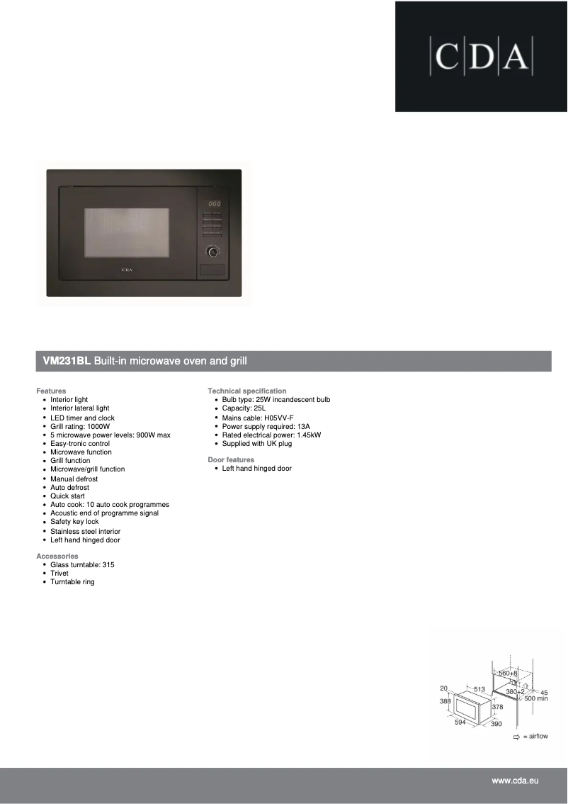 Page 1 de la notice Fiche technique CDA VM231BL