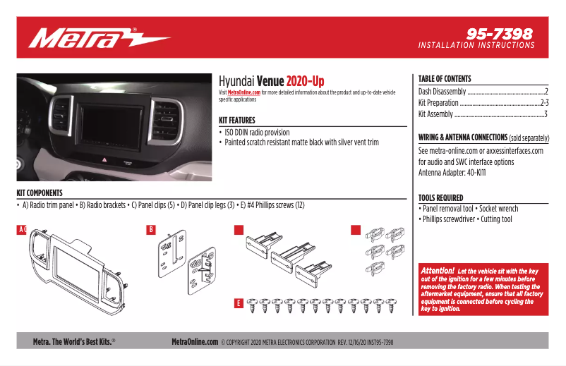 Page 1 de la notice Mode d'emploi Metra 95-7398