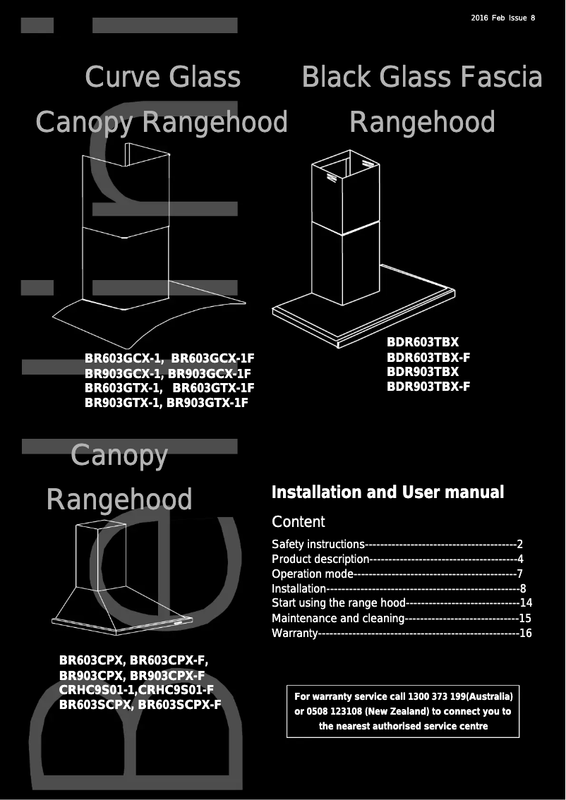Page n°1 - Manuel utilisateur Bellini BR603CPX