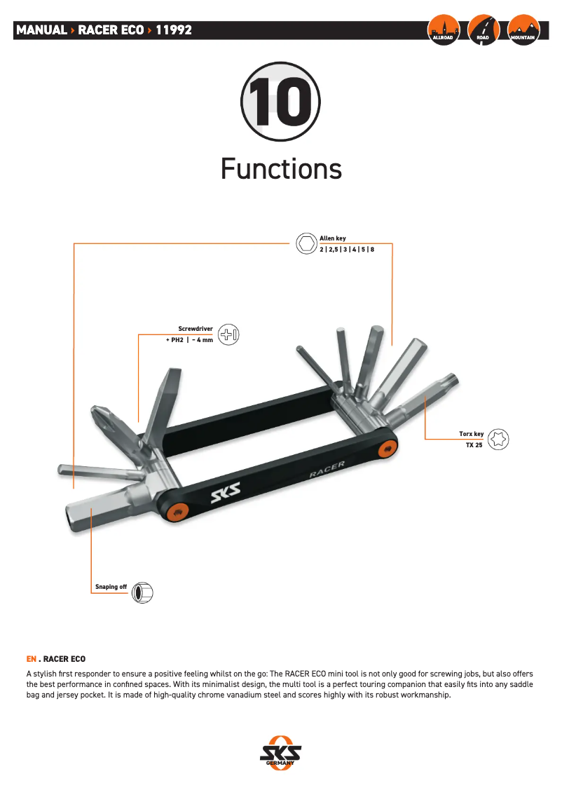 Page 1 de la notice Manuel utilisateur SKS Racer ECO