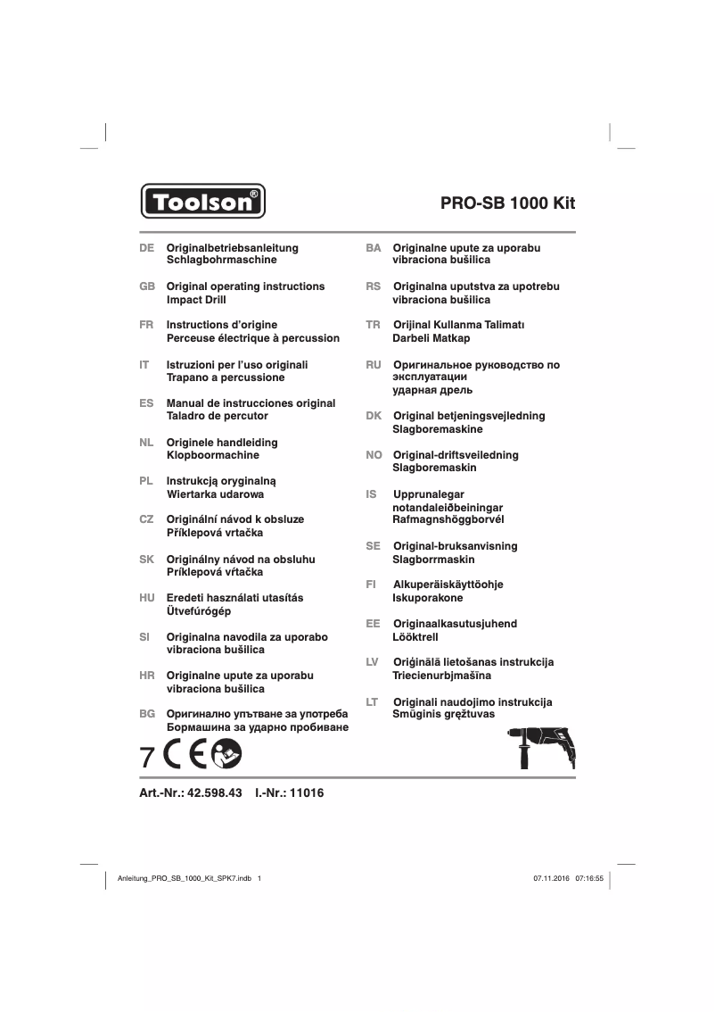 Page n°1 - Manuel utilisateur Toolson PRO-SB 1000 Kit