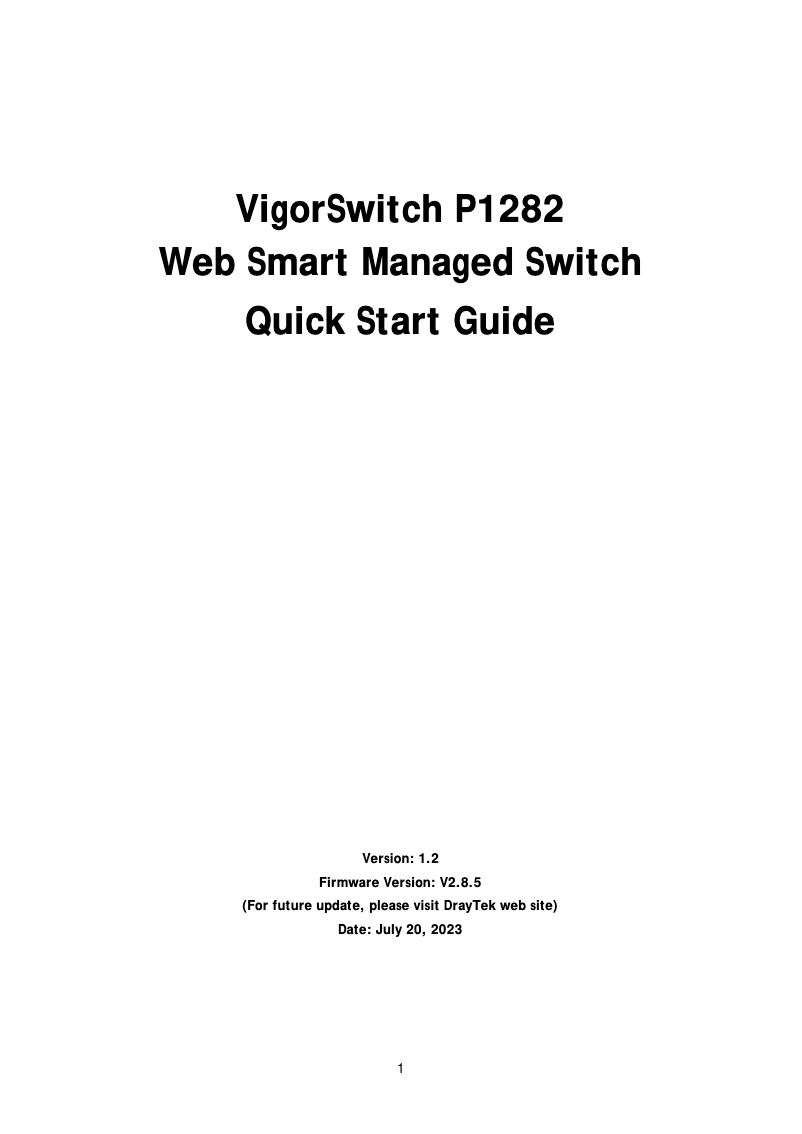Page 1 de la notice Guide de démarrage rapide Draytek VigorSwitch P1282