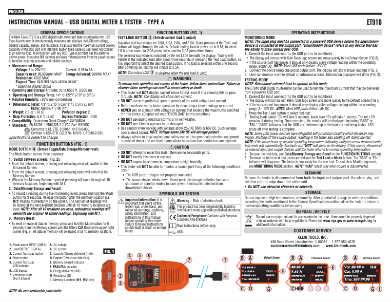 Página 1 del manual Manual de usuario Klein Tools ET910