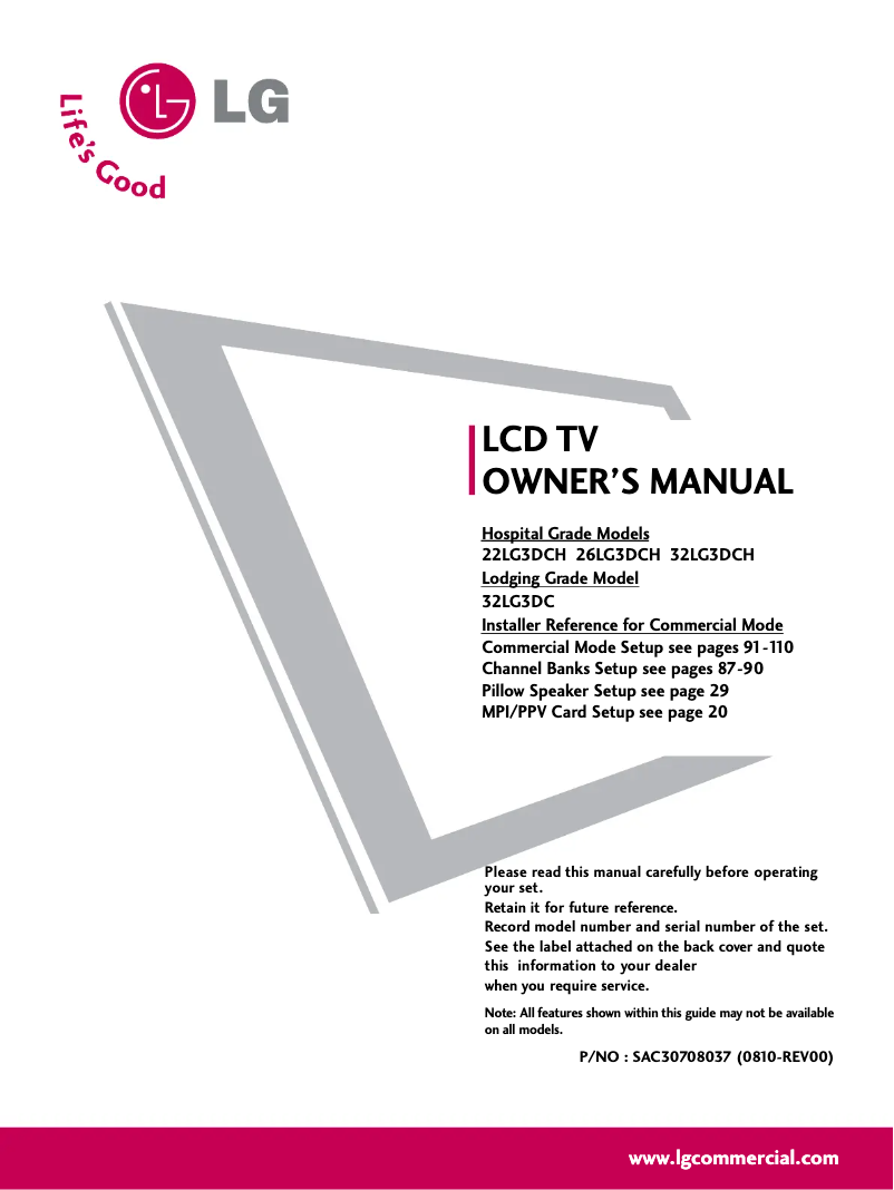 Page 1 de la notice Manuel utilisateur LG 22LG3DCH