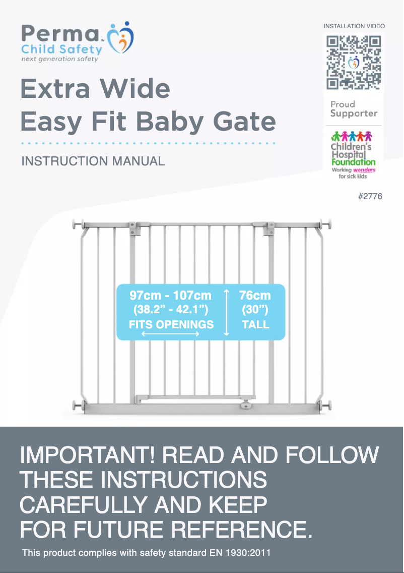 Page 1 de la notice Manuel utilisateur Perma Child Safety Extra Wide Easy Fit Baby Gate