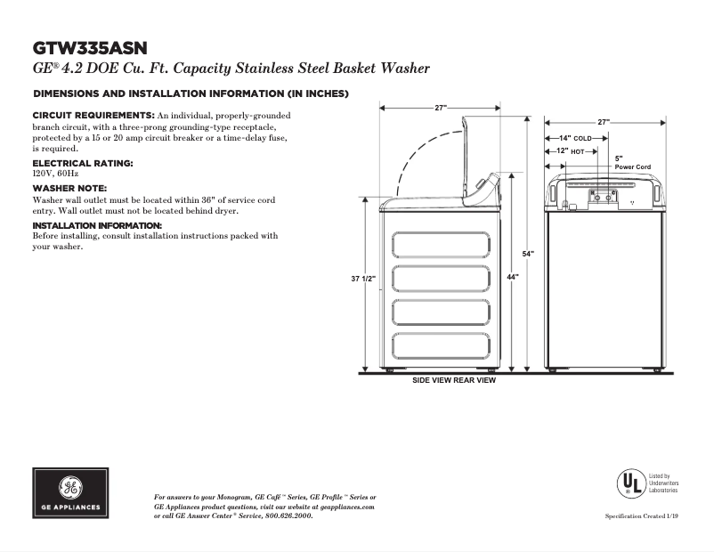 Image de la première page du manuel de l'appareil GTW335ASNWW