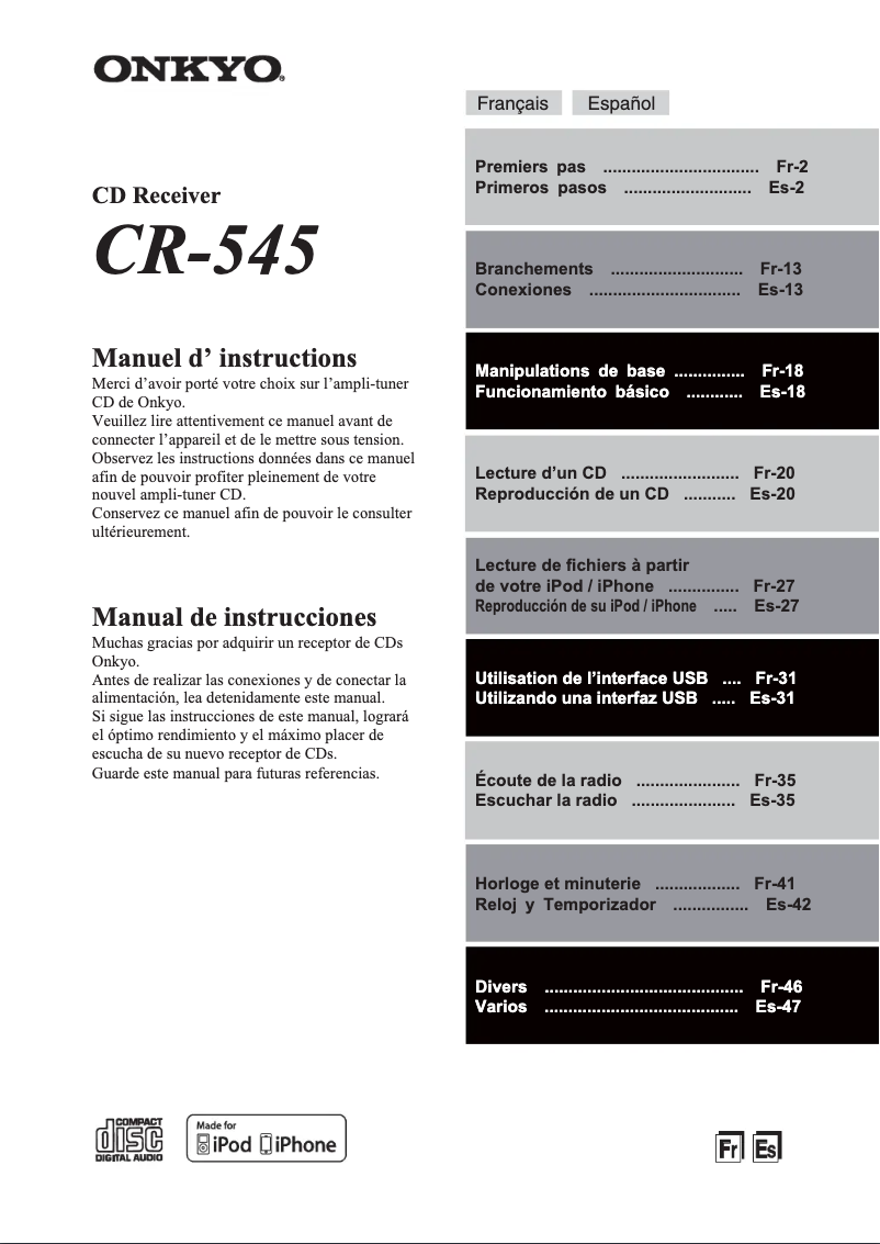 Page 1 de la notice Manuel utilisateur Onkyo CS-545