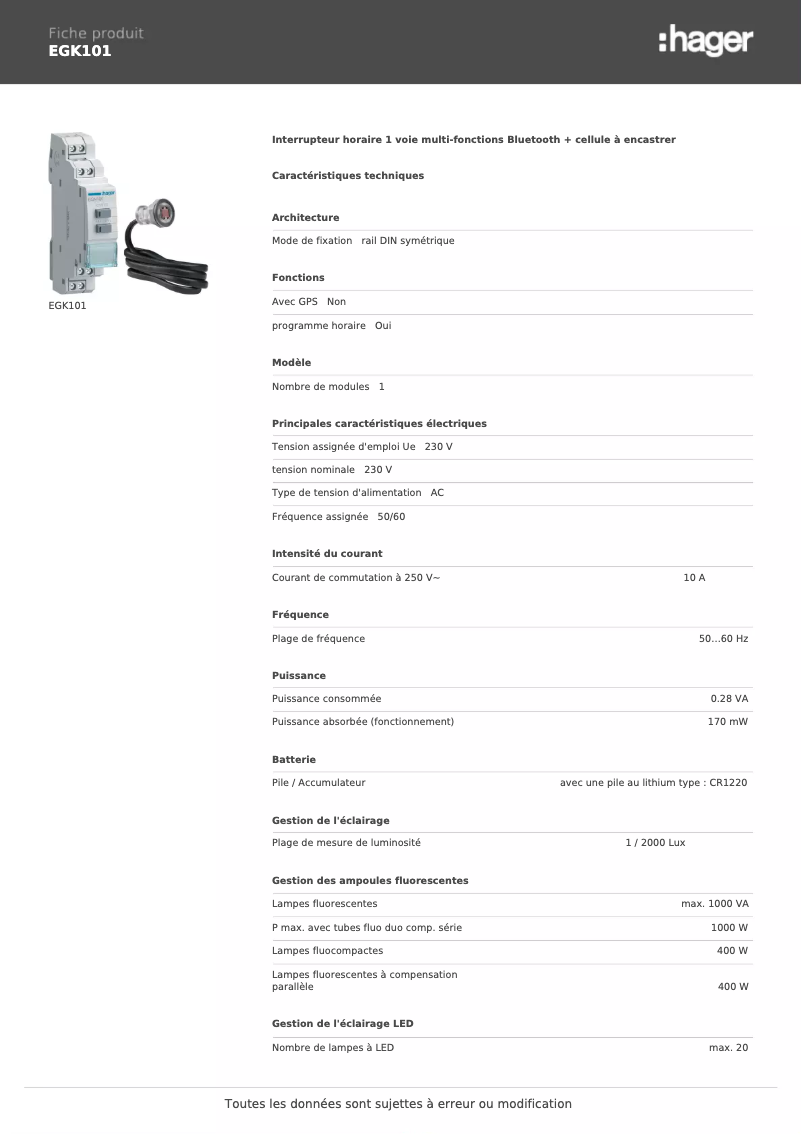 Image de la première page du manuel de l'appareil EGK101