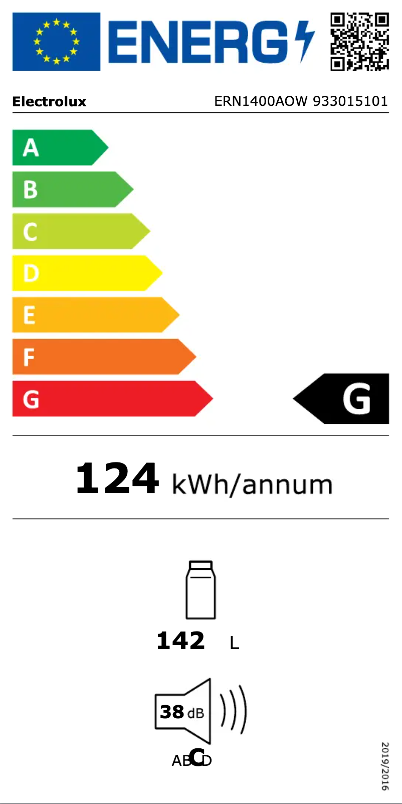 Page 1 de la notice Label énergétique Electrolux ERN1400AOW