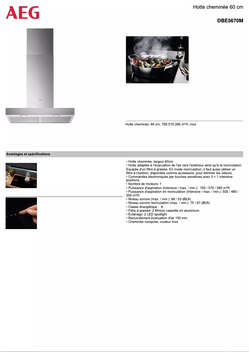 Page 1 de la notice Fiche technique AEG DBE5670M