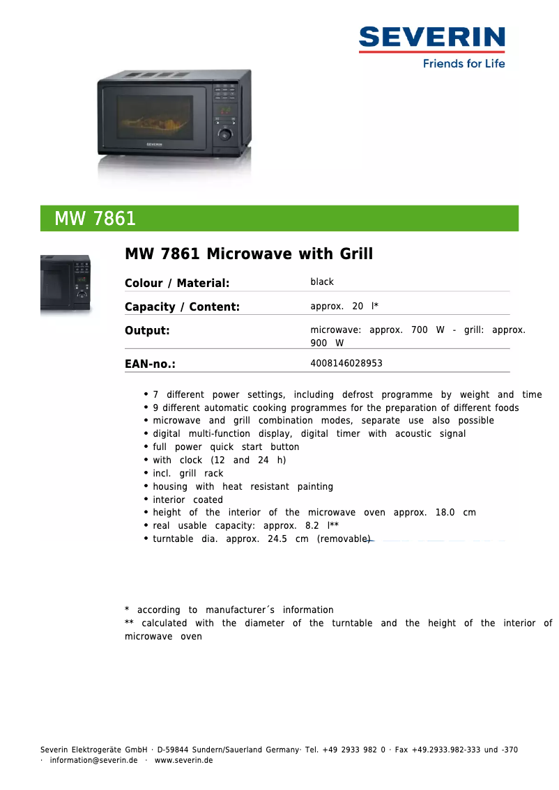 Image de la première page du manuel de l'appareil MW 7861