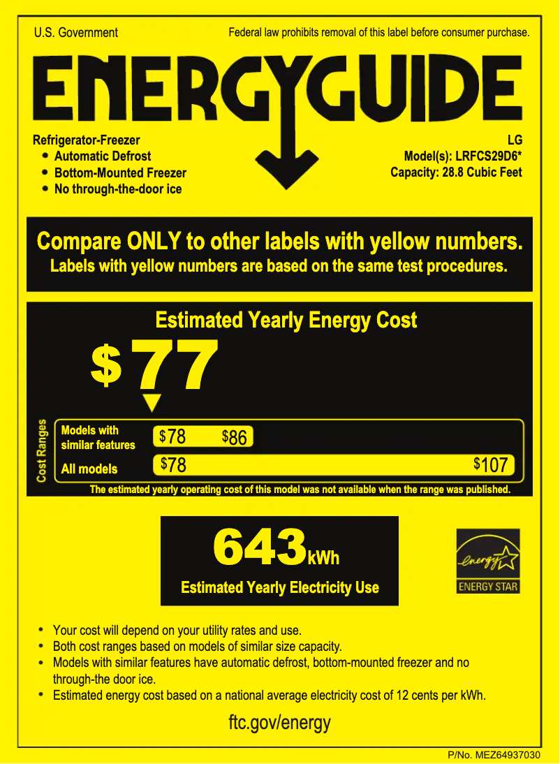 Page 1 de la notice Label énergétique LG LRFCS29D6S